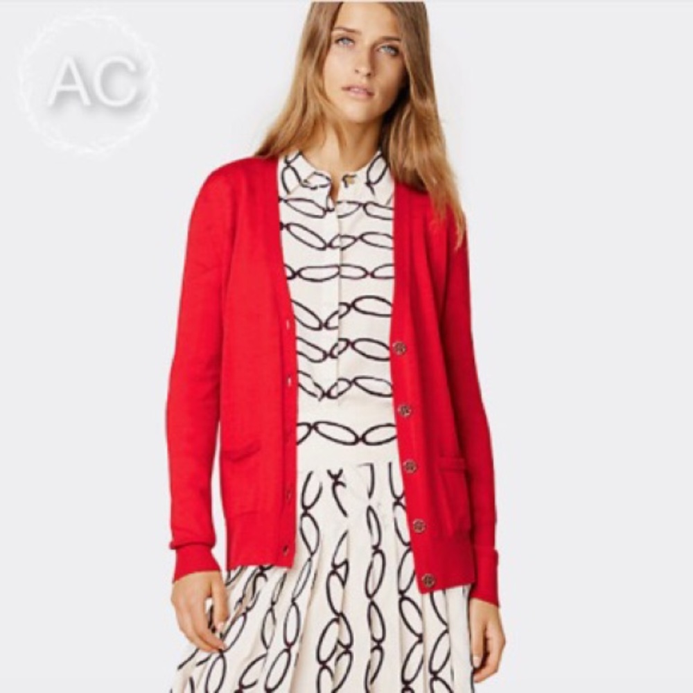 Tory Burch Madeline Relaxed V Neck Merino Cardigan